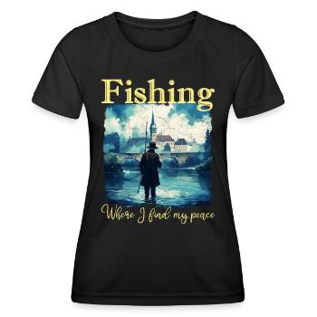 La pêche : là où je trouve ma paix - T-shirt sport Femme - noir - Devant - AI Model Female 172 light (172cm)