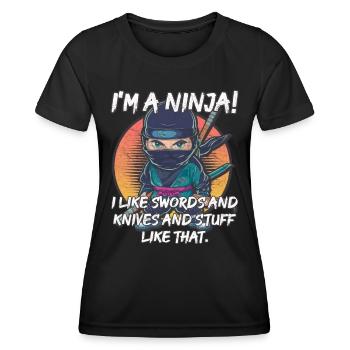 Je suis un ninja ! J’aime les épées, les couteaux et tout ça - T-shirt sport Femme - noir - Devant - AI Model Female 172 light (172cm)