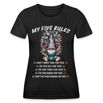 5 Regeln von einem lustigen Gnom - Frauen Funktions-T-Shirt - Schwarz - Vorne - AI Model Female 172 light (172cm)
