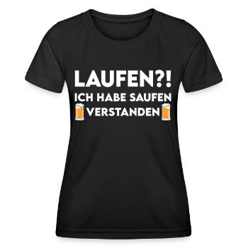 Lustige Sprüche Laufen?! Saufen Verstanden Bier - Frauen Funktions-T-Shirt - Schwarz - Vorne - AI Model Female 172 light (172cm)