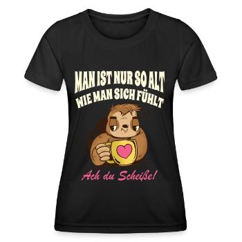 Lustige Rentner Sprüche Faultier Kaffee Herz - Frauen Funktions-T-Shirt - Schwarz - Vorne - AI Model Female 172 light (172cm)