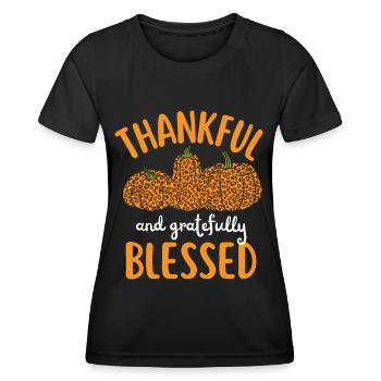 Thankful Blessed Autumn Pumpkin Leopard Gratitude - Women's Functional T-Shirt - black - Front - AI Model Female 172 light (172cm)