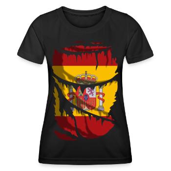 Flagge Spaniens mit dem Schild, zerbrochener Stoffeffekt - Frauen Funktions-T-Shirt - Schwarz - Vorne - AI Model Female 172 light (172cm)