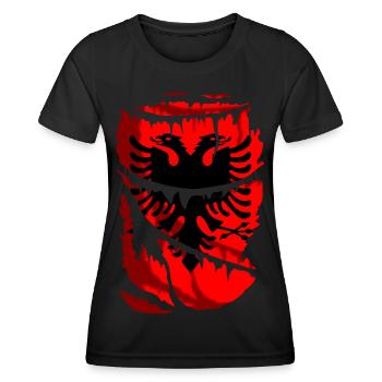 Drapeau de l’Albanie, effet tissu cassé ou déchiré - T-shirt sport Femme - noir - Devant - AI Model Female 172 light (172cm)