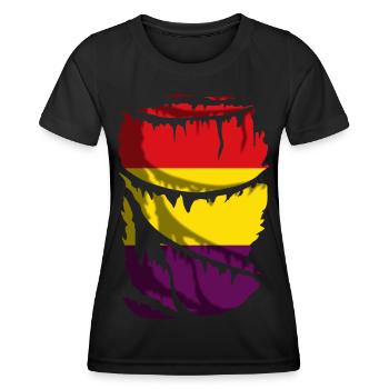 Drapeau républicain de l’Espagne, effet tissu cassé - T-shirt sport Femme - noir - Devant - AI Model Female 172 light (172cm)