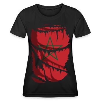 Flagge Marokkos, getragener Stoffeffekt - Frauen Funktions-T-Shirt - Schwarz - Vorne - AI Model Female 172 light (172cm)