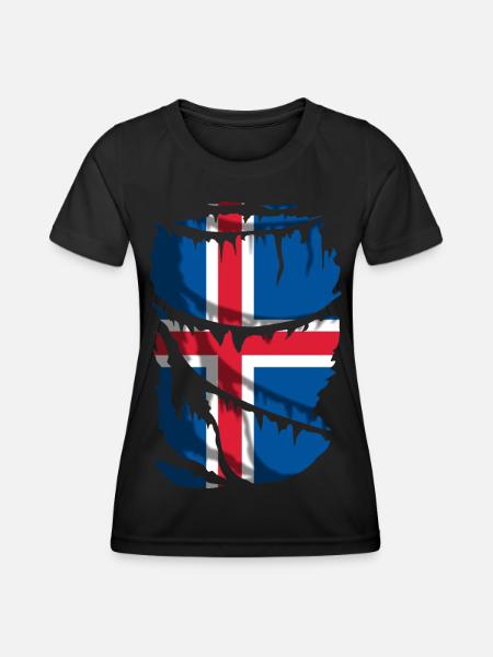 Flag of Iceland, broken or worn fabric effect - Women's Functional T-Shirt - black
