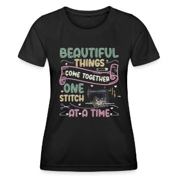 Ein Stich nach dem anderen, Quilten, Nähen. - Frauen Funktions-T-Shirt - Schwarz - Vorne - AI Model Female 172 light (172cm)