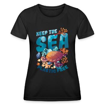 Haltet Das Meer Plastikfrei, Rettet Den Ozean. - Frauen Funktions-T-Shirt - Schwarz - Vorne - AI Model Female 172 light (172cm)