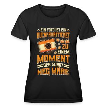 Foto Rückfahrticket Vergangenheit Fotograf. - Frauen Funktions-T-Shirt - Schwarz - Vorne - AI Model Female 172 light (172cm)