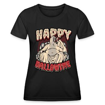 Happy Halloween ghost drinks wine - Women's Functional T-Shirt - black - Front - AI Model Female 172 light (172cm)