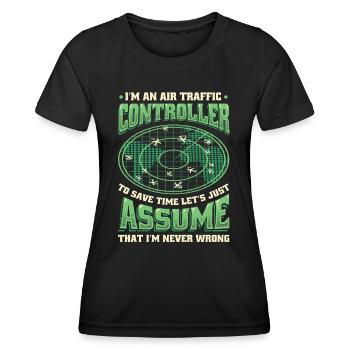 Air traffic controller, radar flight control. - Women's Functional T-Shirt - black - Front - AI Model Female 172 light (172cm)