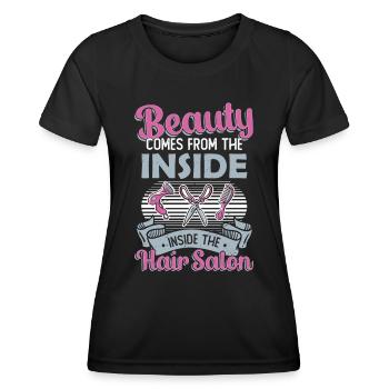 La beauté vient de l’intérieur du salon de coiffure - T-shirt sport Femme - noir - Devant - AI Model Female 172 light (172cm)