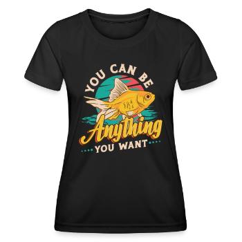 Goldfish Be A Shark, Motivationsbotschaft - Frauen Funktions-T-Shirt - Schwarz - Vorne - AI Model Female 172 light (172cm)