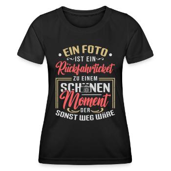 Foto, Rückfahrticket, Vergangenheit, Fotograf. - Frauen Funktions-T-Shirt - Schwarz - Vorne - AI Model Female 172 light (172cm)