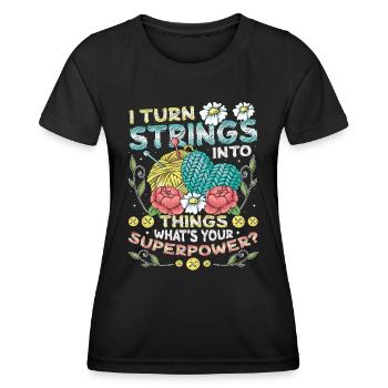 Strings into Things, knitting and crocheting - Women's Functional T-Shirt - black - Front - AI Model Female 172 light (172cm)