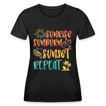 Sunrise Sunburn Sunset Repeat, Summer Beach Vacay - Women's Functional T-Shirt - black - Front - AI Model Female 172 light (172cm)