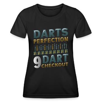 Dart Perfection, 9 Dart Checkout, Darts Player - Women's Functional T-Shirt - black - Front - AI Model Female 172 light (172cm)