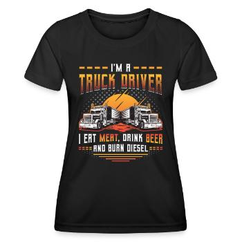 Le chauffeur de camion mange de la viande et boit de la bière - T-shirt sport Femme - noir - Devant - AI Model Female 172 light (172cm)