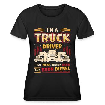 Le chauffeur de camion mange de la viande et boit de la bière - T-shirt sport Femme - noir - Devant - AI Model Female 172 light (172cm)