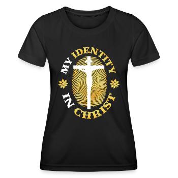 Mon identité en Christ, le christianisme - T-shirt sport Femme - noir - Devant - AI Model Female 172 light (172cm)