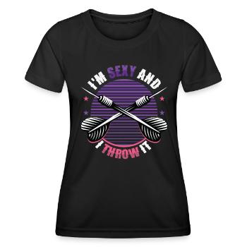 Je suis sexy et je lance une fléchette - T-shirt sport Femme - noir - Devant - AI Model Female 172 light (172cm)
