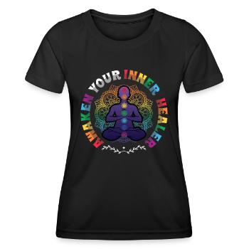 Éveillez votre guérisseur intérieur, Reiki Spirituel - T-shirt sport Femme - noir - Devant - AI Model Female 172 light (172cm)