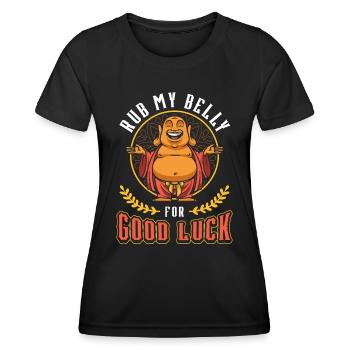 Frotte mon ventre pour la chance, drôle de Bouddha - T-shirt sport Femme - noir - Devant - AI Model Female 172 light (172cm)