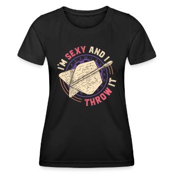 Je suis sexy et je lance une fléchette - T-shirt sport Femme - noir - Devant - AI Model Female 172 light (172cm)