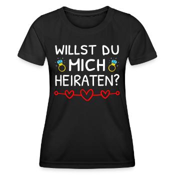 Willst Du Mich Heiraten? Heiratsantrag - Frauen Funktions-T-Shirt - Schwarz - Vorne - AI Model Female 172 light (172cm)