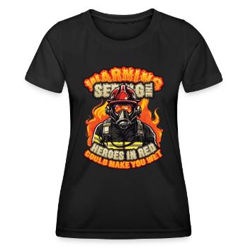 Firefighter Slogan, Volunteer Fire Brigade - Women's Functional T-Shirt - black - Front - AI Model Female 172 light (172cm)