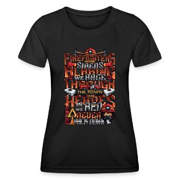 Firefighter Slogan, Volunteer Fire Brigade - Women's Functional T-Shirt - black - Front - AI Model Female 172 light (172cm)