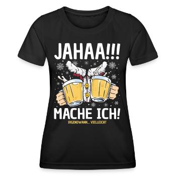 Jaha Mache Ich - Witzig Weihnachtsmann Bier Saufen - Frauen Funktions-T-Shirt - Schwarz - Vorne - AI Model Female 172 light (172cm)