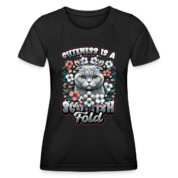 Motif de chat pli écossais mignon - T-shirt sport Femme - noir - Devant - AI Model Female 172 light (172cm)