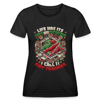 Aktien Börse Trading Chart - Lustiges Daytrader - Frauen Funktions-T-Shirt - Schwarz - Vorne - AI Model Female 172 light (172cm)
