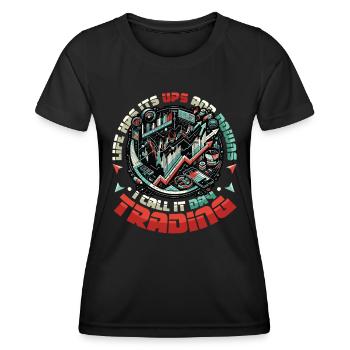 Aktien Börse Trading Chart - Lustiges Daytrader - Frauen Funktions-T-Shirt - Schwarz - Vorne - AI Model Female 172 light (172cm)