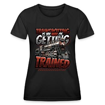 Trainspotting Train Lovers Trains - T-shirt sport Femme - noir - Devant - AI Model Female 172 light (172cm)