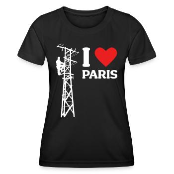 I Love Paris Lustige Elektriker Strommast Strom - Frauen Funktions-T-Shirt - Schwarz - Vorne - AI Model Female 172 light (172cm)