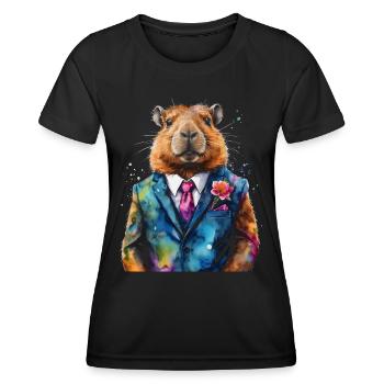 Costume Capybara Capy Imprimé Animal Coloré - T-shirt sport Femme - noir - Devant - AI Model Female 172 light (172cm)