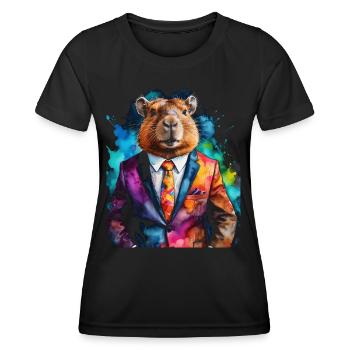 Costume Capybara Capy Imprimé Animal Coloré - T-shirt sport Femme - noir - Devant - AI Model Female 172 light (172cm)