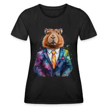 Costume Capybara Capy Imprimé Animal Coloré - T-shirt sport Femme - noir - Devant - AI Model Female 172 light (172cm)