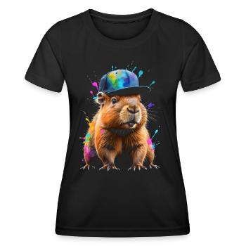 Capybara Snapback Cap Imprimé Animal Coloré - T-shirt sport Femme - noir - Devant - AI Model Female 172 light (172cm)