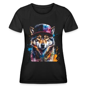 Casquette Snapback Loup Imprimé Animal Coloré - T-shirt sport Femme - noir - Devant - AI Model Female 172 light (172cm)