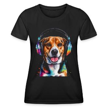Beagle Headphones Dog Funny Animal Design Print - Women's Functional T-Shirt - black - Front - AI Model Female 172 light (172cm)