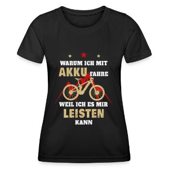 e-bike Warum ich mit Akku fahre? e bike - Frauen Funktions-T-Shirt - Schwarz - Vorne - AI Model Female 172 light (172cm)