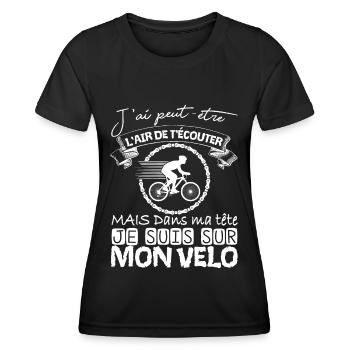 Cyclisme Dans Ma Tête Je suis sur Mon Vélo Humour - T-shirt sport Femme - noir - Devant - AI Model Female 172 light (172cm)