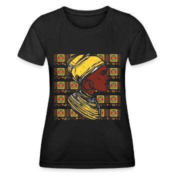 Kente Kopfbedeckung Afrikanische Frau - Frauen Funktions-T-Shirt - Schwarz - Vorne - AI Model Female 172 light (172cm)