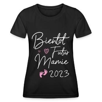 Bientôt Futur Mamie 2023 Nouvelle Grossesse - T-shirt sport Femme - noir - Devant - AI Model Female 172 light (172cm)