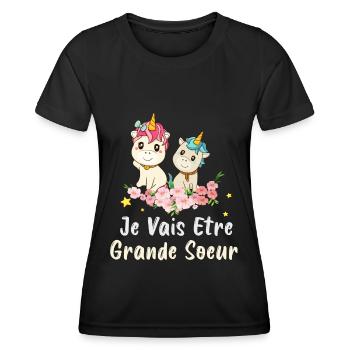 je vais etre grande soeur - Unicorn - T-shirt sport Femme - noir - Devant - AI Model Female 172 light (172cm)