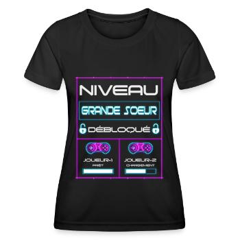 Future Grand Soeur Gamer Annonce Grossesse Geek - T-shirt sport Femme - noir - Devant - AI Model Female 172 light (172cm)